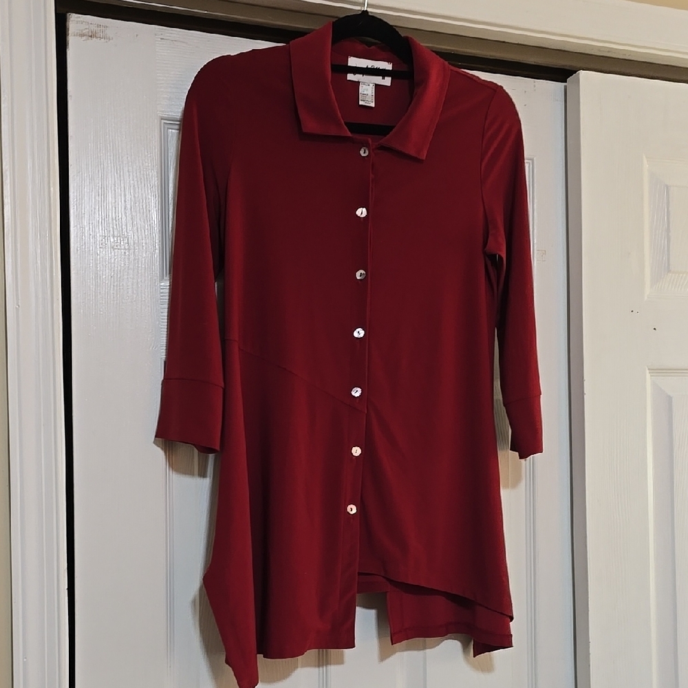 Joseph Ribkoff Red Asymmetrical Button Down Shirt Size 8
